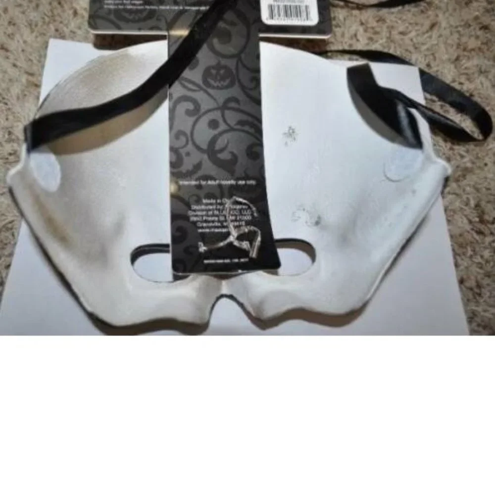 Masquerade Mask Halloween Mardi Gras White & Copper Half Cat Eye Ceramic Party